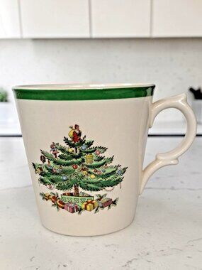 Spode CHRISTMAS TREE Green Trim Coffee Mug Made in England